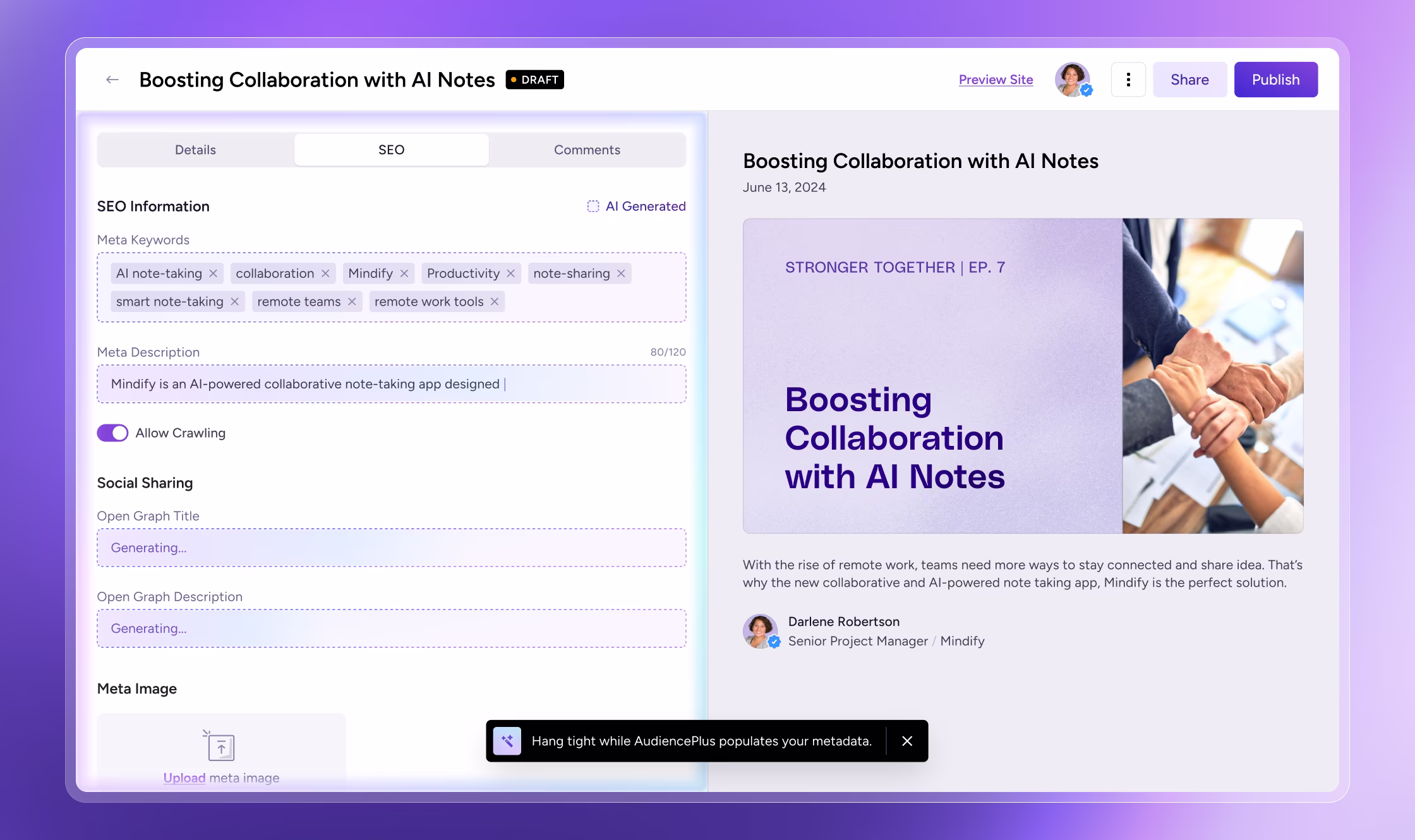 AudiencePlus AI content generation
