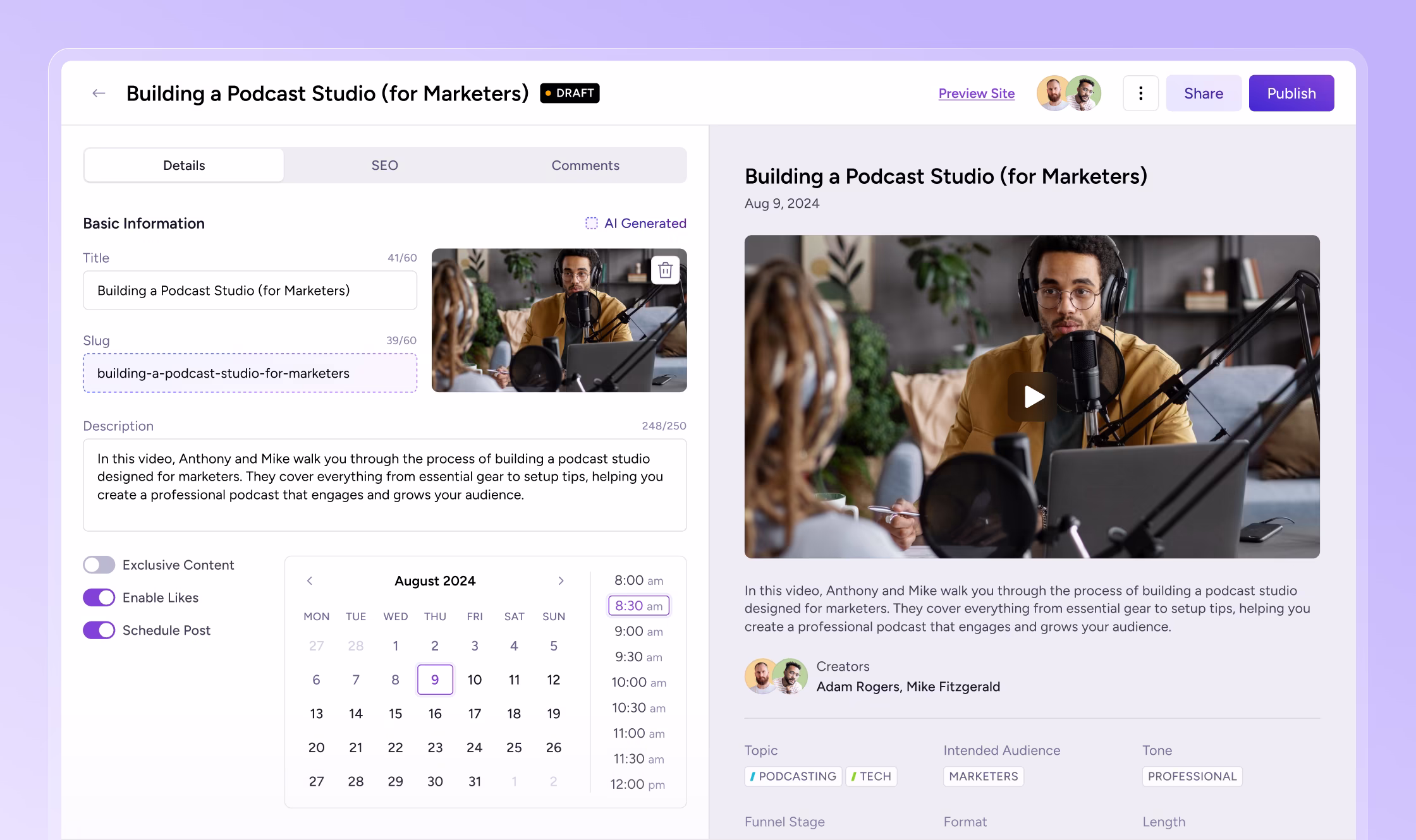 AudiencePlus create-site flow