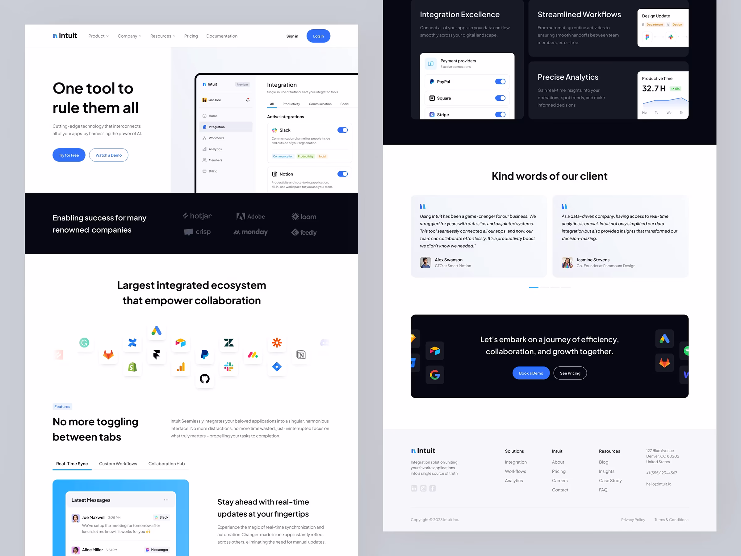 Intuit marketing site with hero, integrations, and feature sections