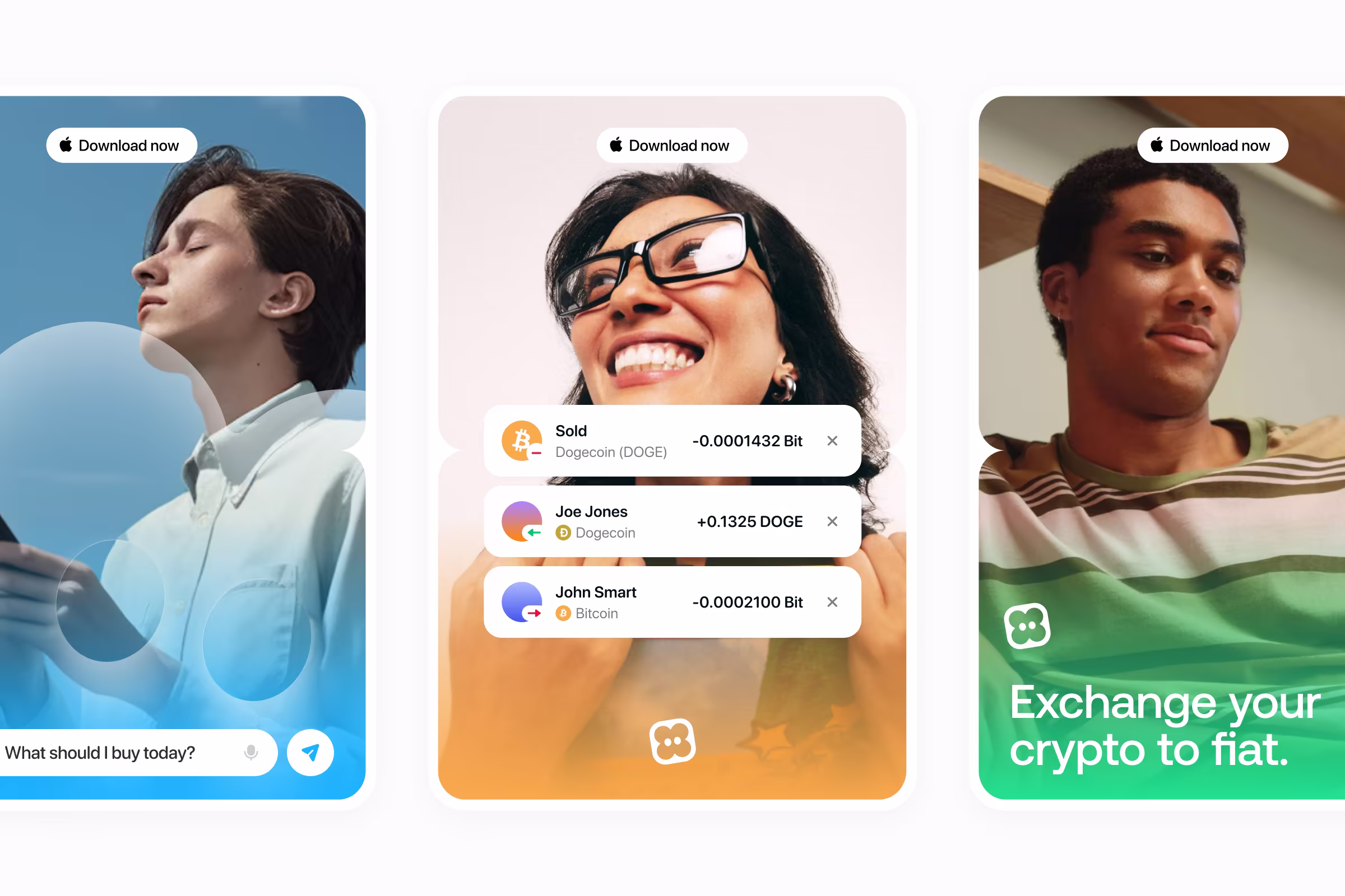 Onramp brand stories for voice search, transfers, and crypto-to-fiat