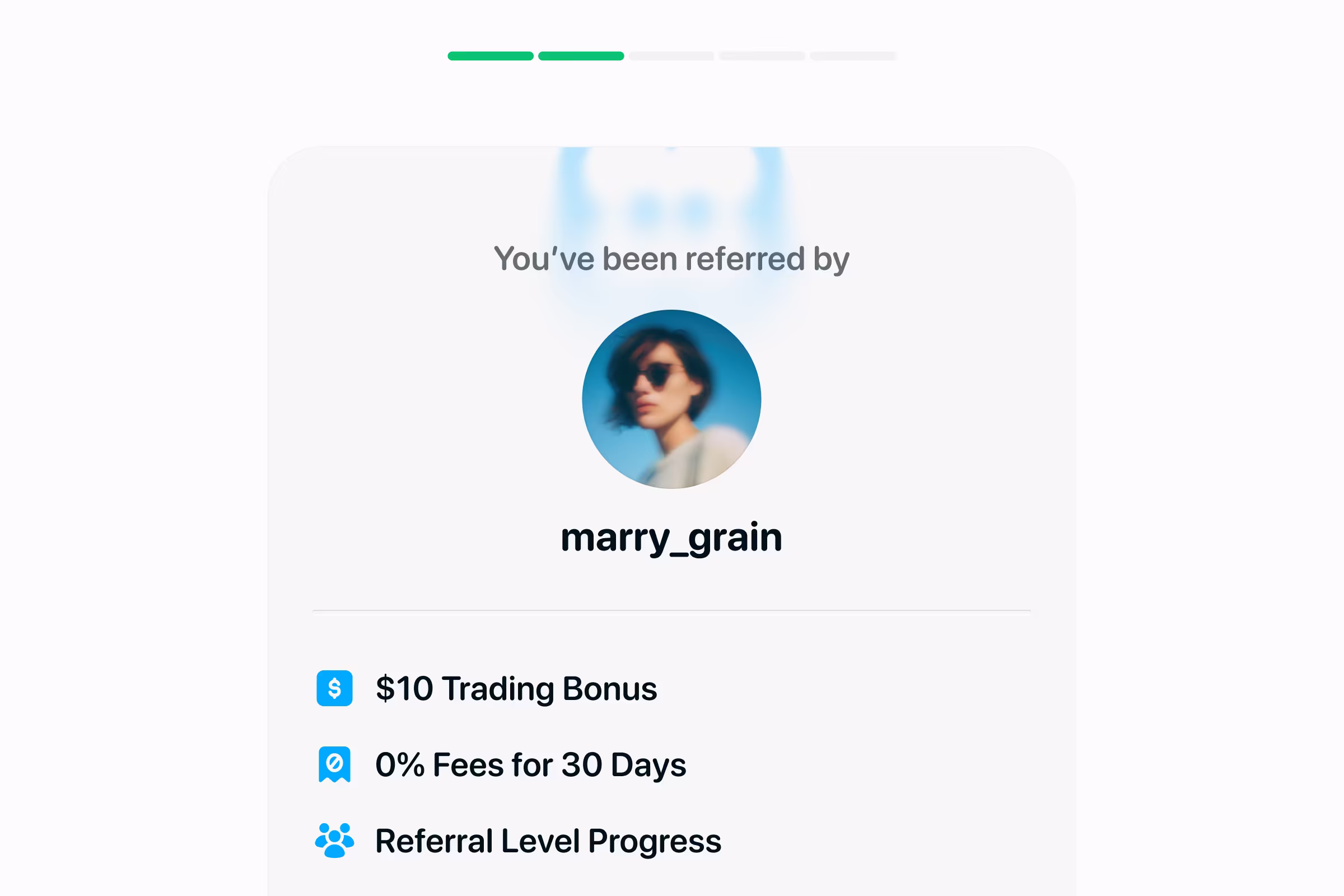 Onramp referral card with referrer profile and bonus perks