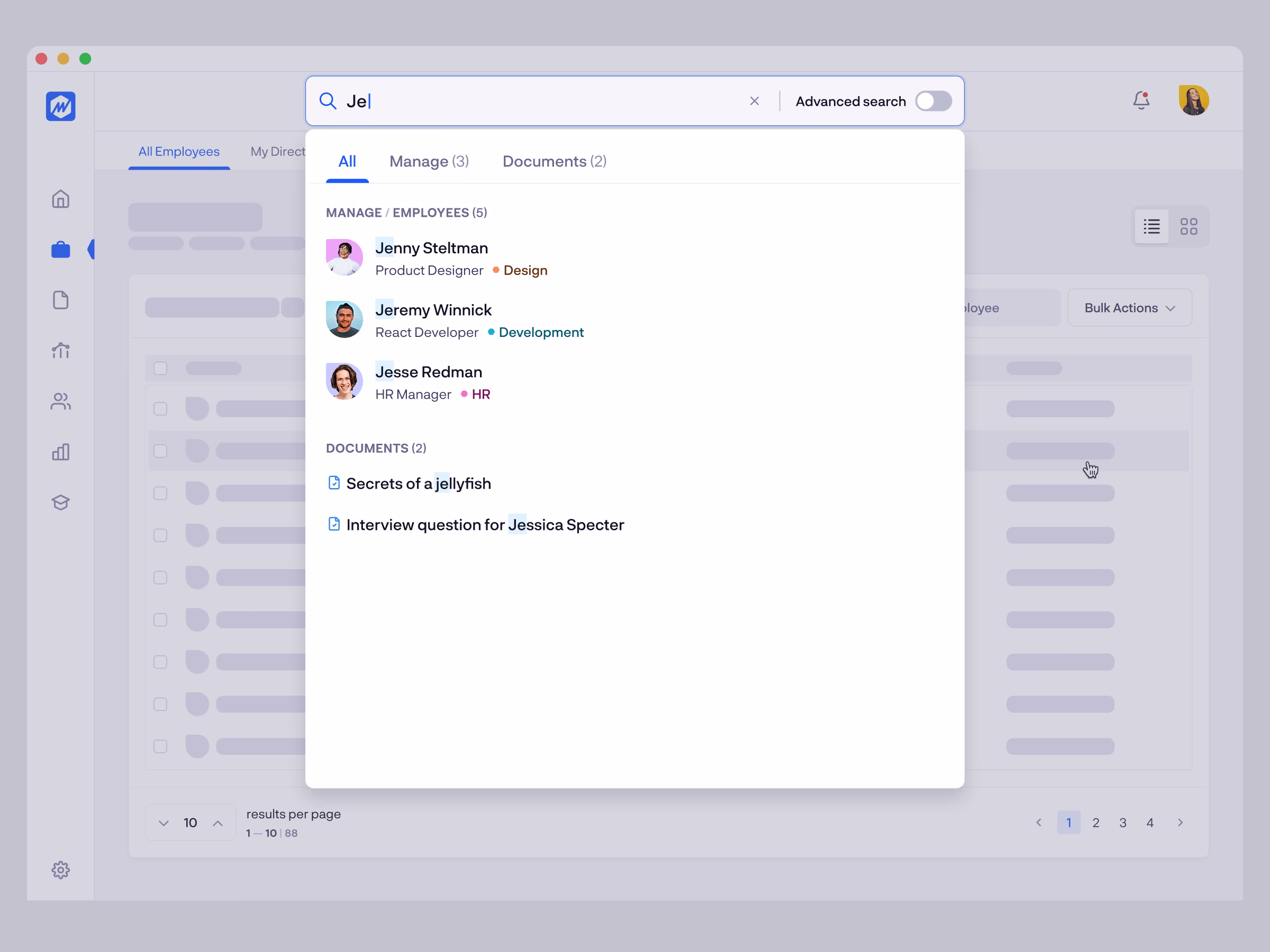 Rock HR platform interface
