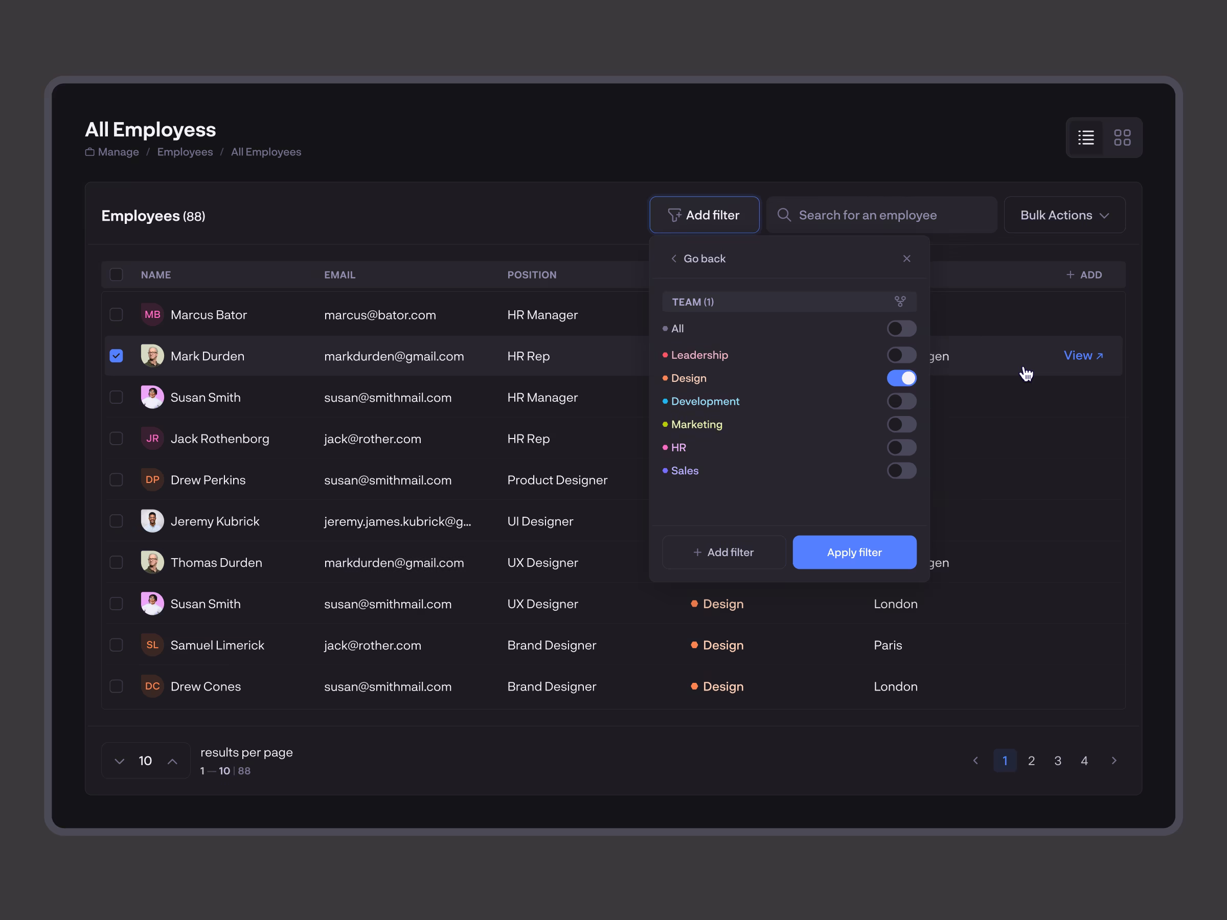 Rock HR platform interface