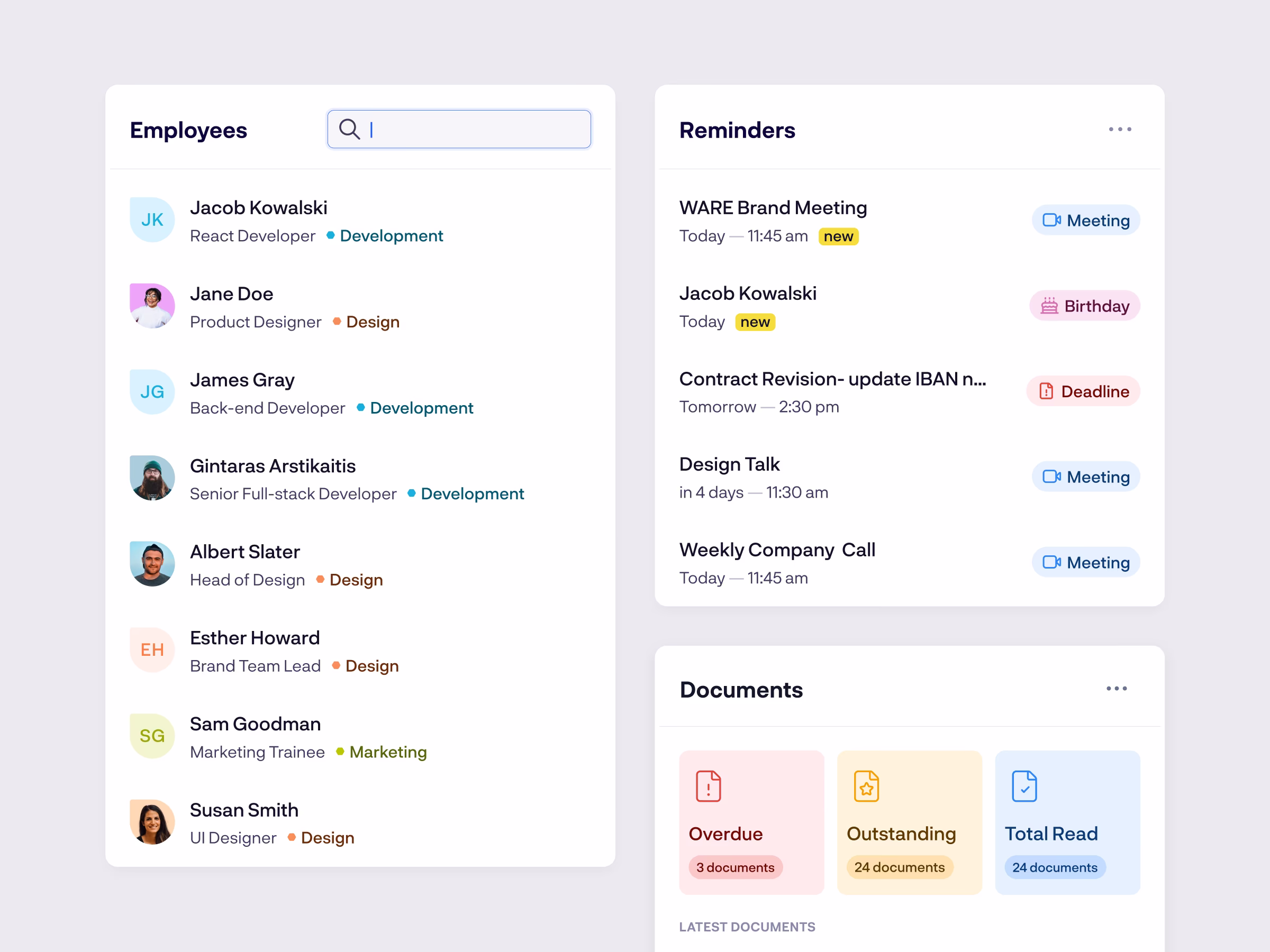 Rock HR platform interface